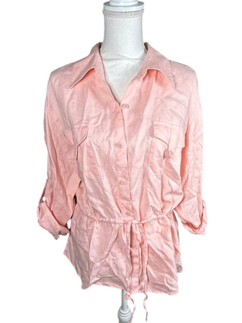 Liz Claiborne Linen Drawstring Waist Top